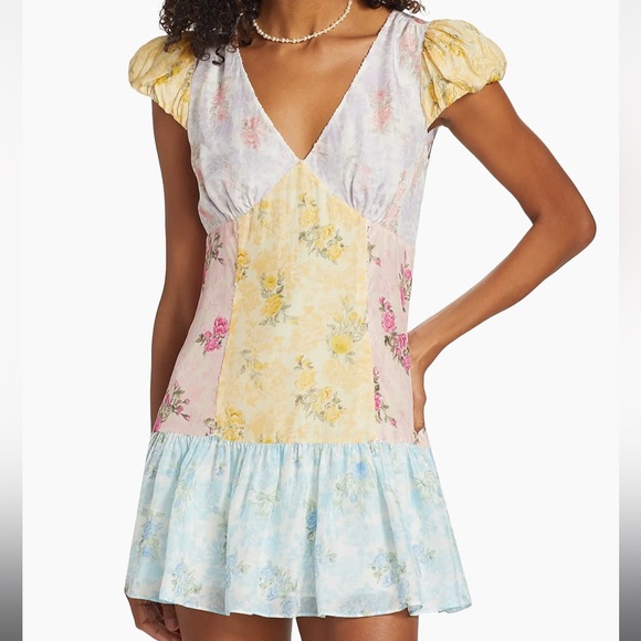 Loveshackfancy Rainbow Clouds Russ Patchwork Silk Minidress - Picture 4 of 11